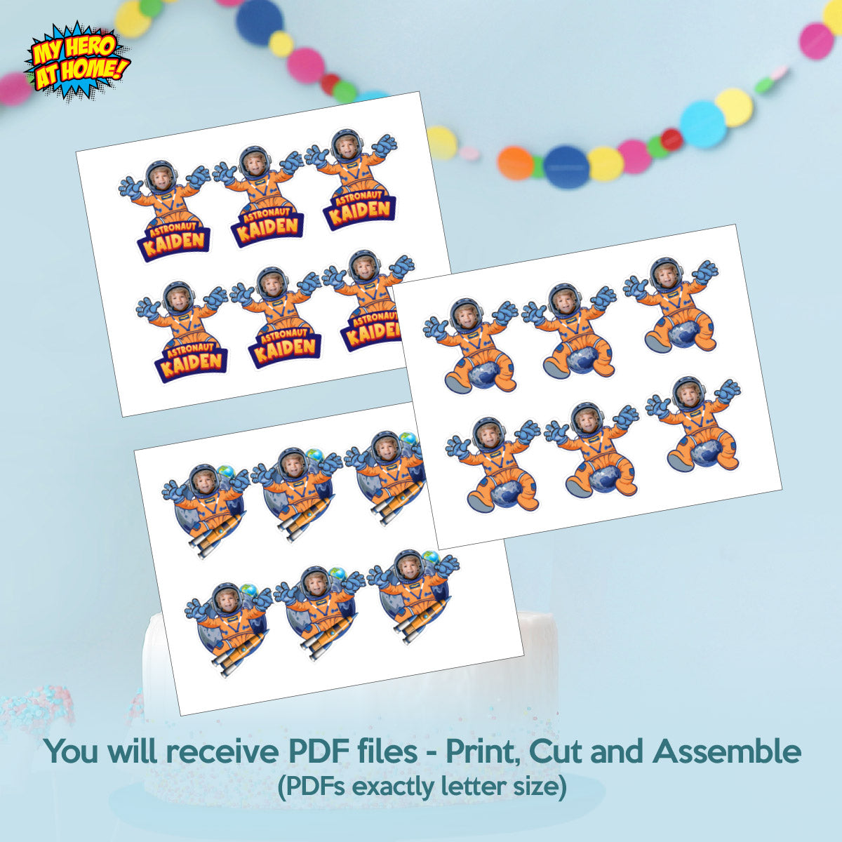 Personalized Astronaut Cupcake Toppers with Photo, Outer Space Artemis Mission Cupcakes. 2438CK