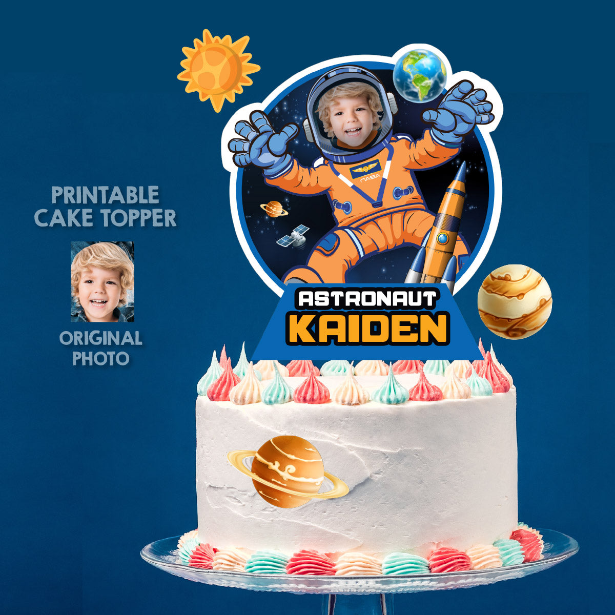 Custom Astronaut Cake topper featuring your birthday kid, Artemis Mission Cake. 2438CT1