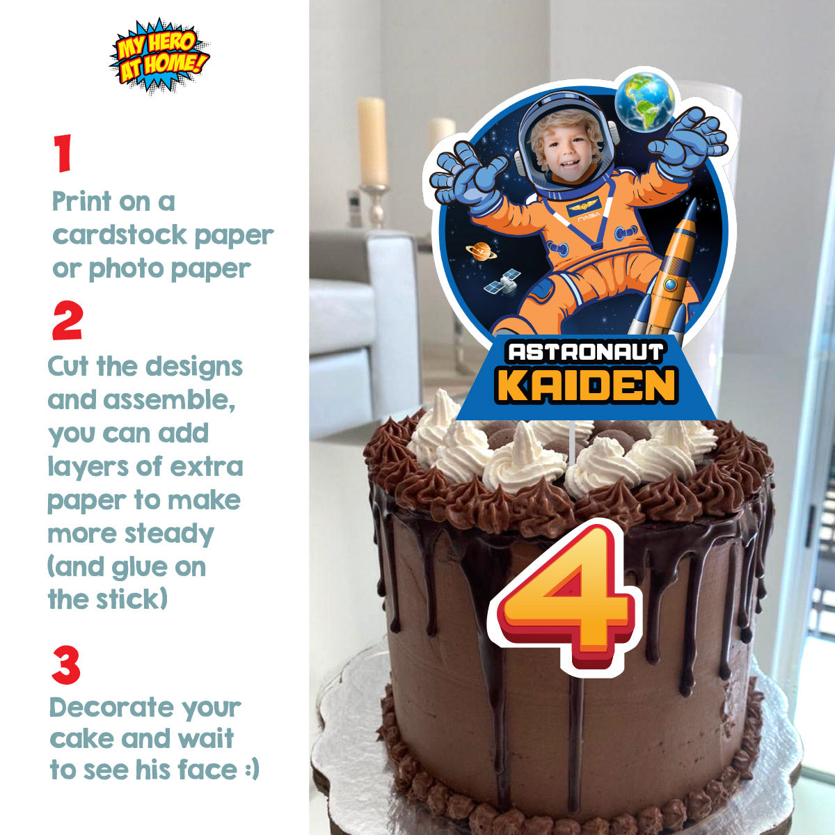 Custom Astronaut Cake topper featuring your birthday kid, Artemis Mission Cake. 2438CT1