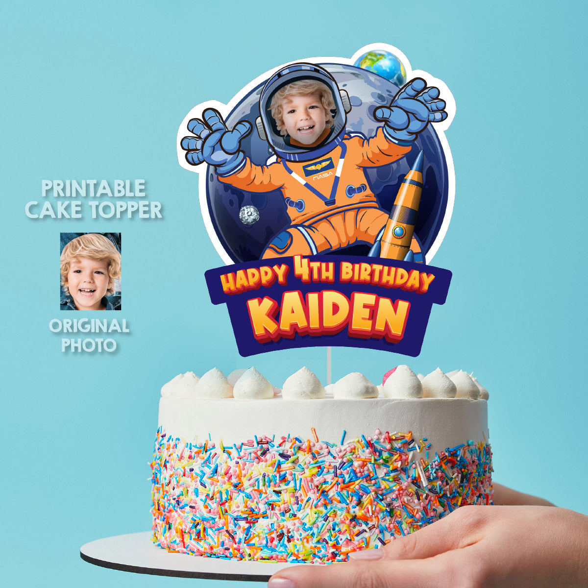 Astronaut Artemis Cake topper with kid as the star of the Mission (Printable). 2438CT2