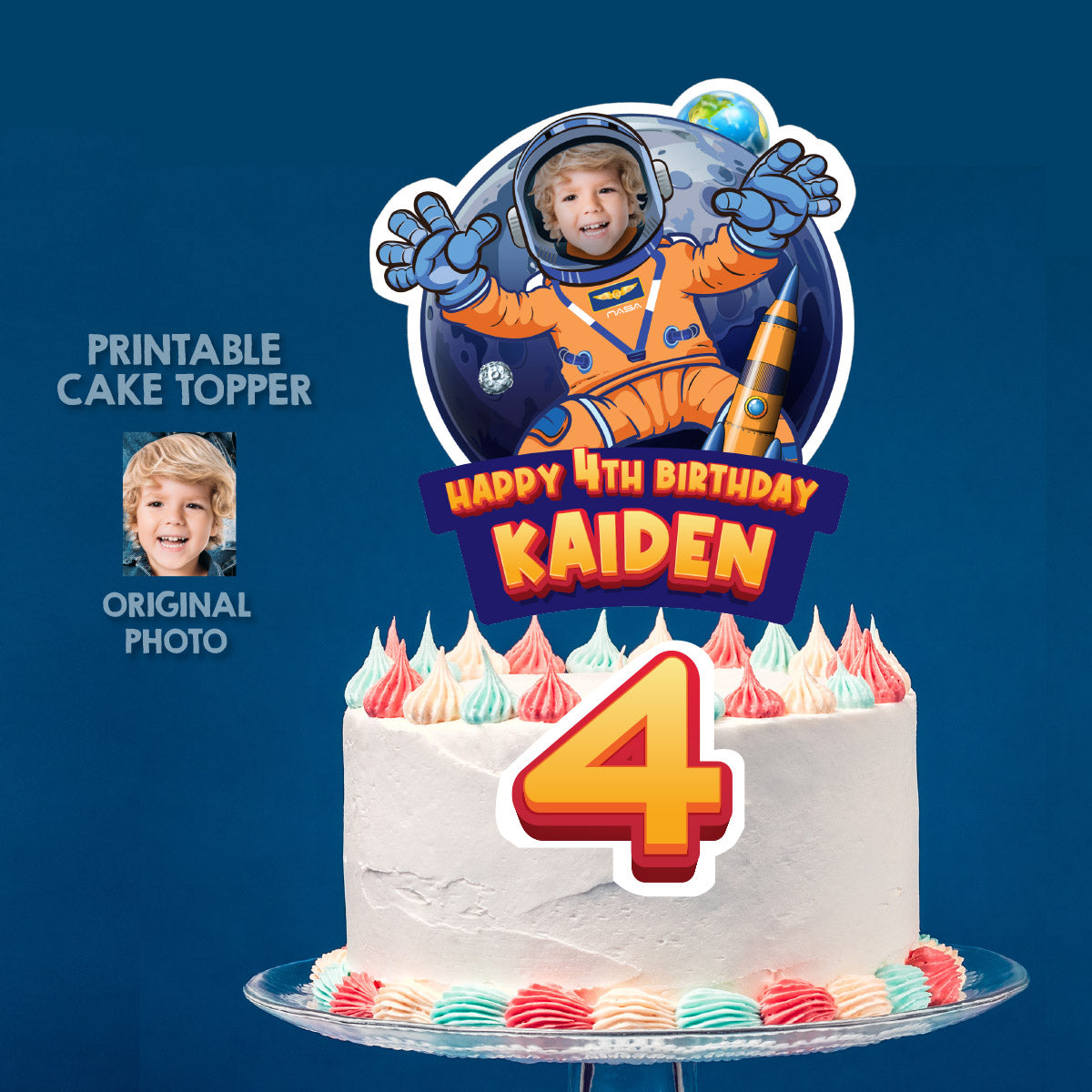 Astronaut Artemis Cake topper with kid as the star of the Mission (Printable). 2438CT2