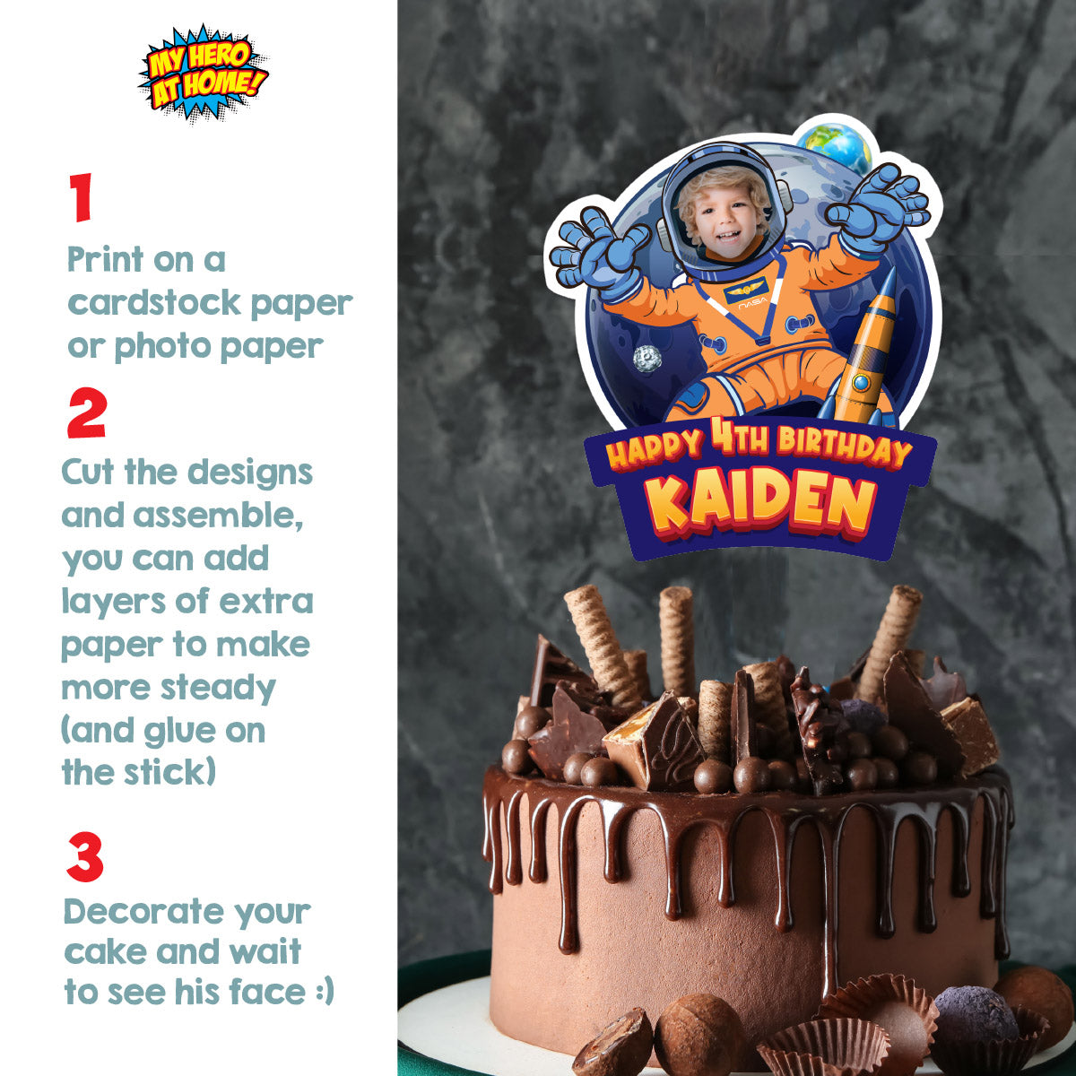 Astronaut Artemis Cake topper with kid as the star of the Mission (Printable). 2438CT2