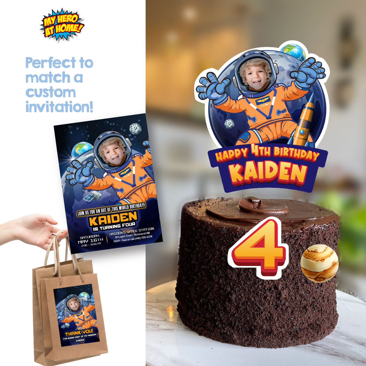 Astronaut Artemis Cake topper with kid as the star of the Mission (Printable). 2438CT2