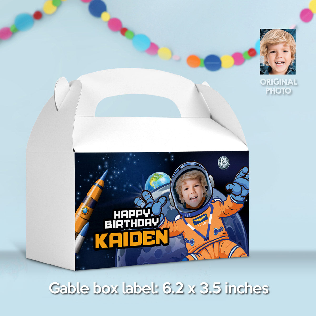 Custom Astronaut Mission Gable Box with photo, Artemis Candy Gifts Boxes. 2438GB