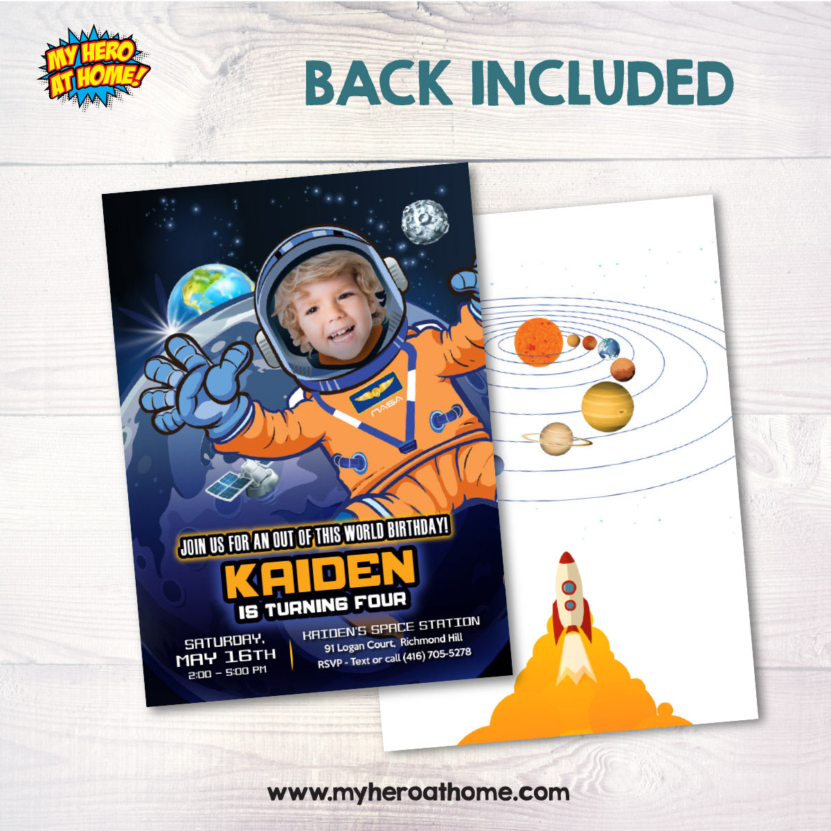 Custom Artemis Astronaut Birthday Party Invitation with child as the star. 2438IN