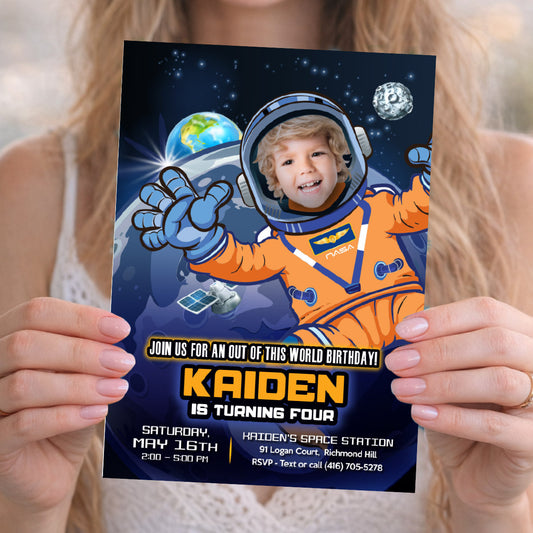 Custom Artemis Astronaut Birthday Party Invitation with child as the star. 2438IN