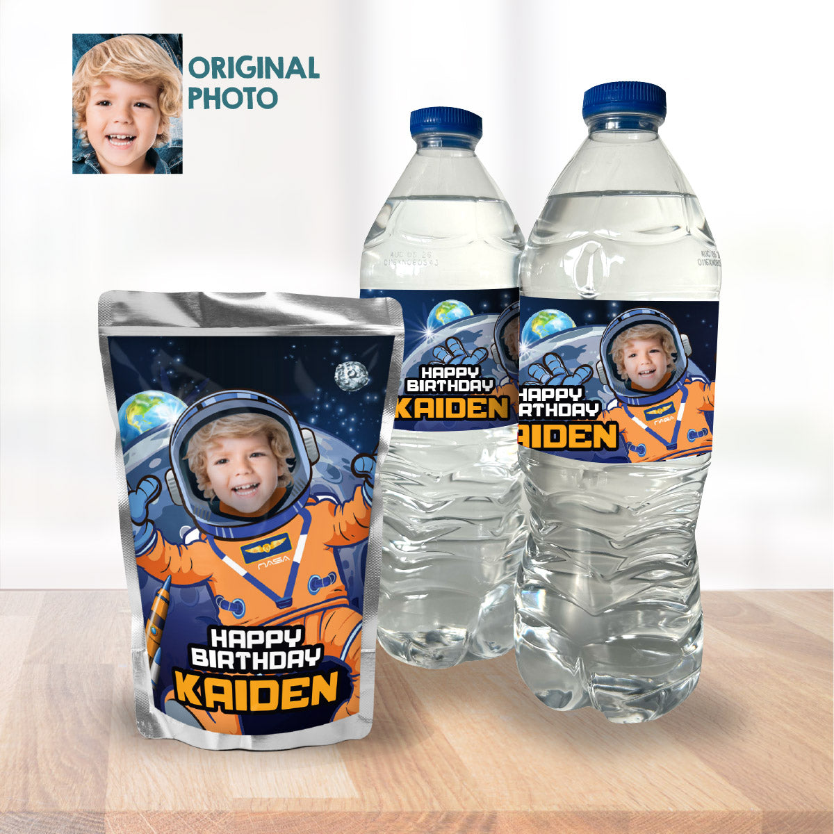 Astronaut Water And Juices Labels with Photo, Astronauts Hydration Station (Digital). 2438WJ