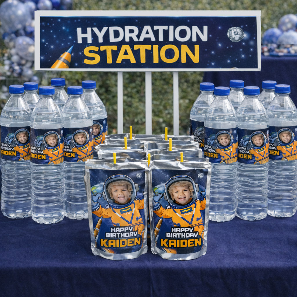 Astronaut Water And Juices Labels with Photo, Astronauts Hydration Station (Digital). 2438WJ