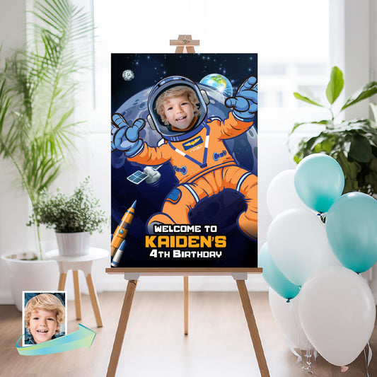 Astronaut Artemis Welcome sign with photo, Artemis Inspired Birthday Decor. 2438WS