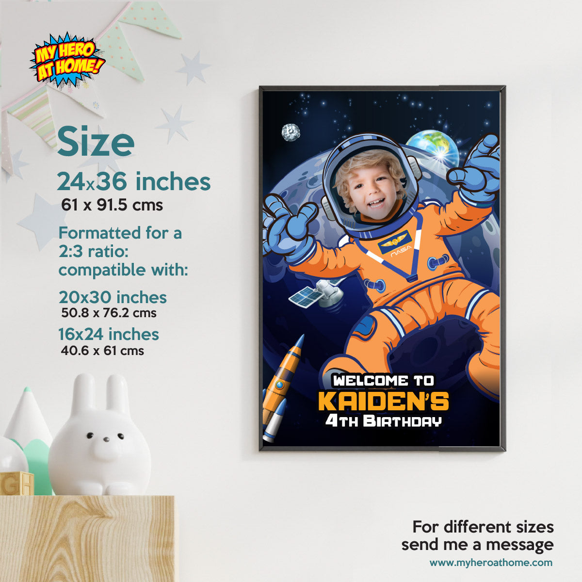 Astronaut Artemis Welcome sign with photo, Artemis Inspired Birthday Decor. 2438WS