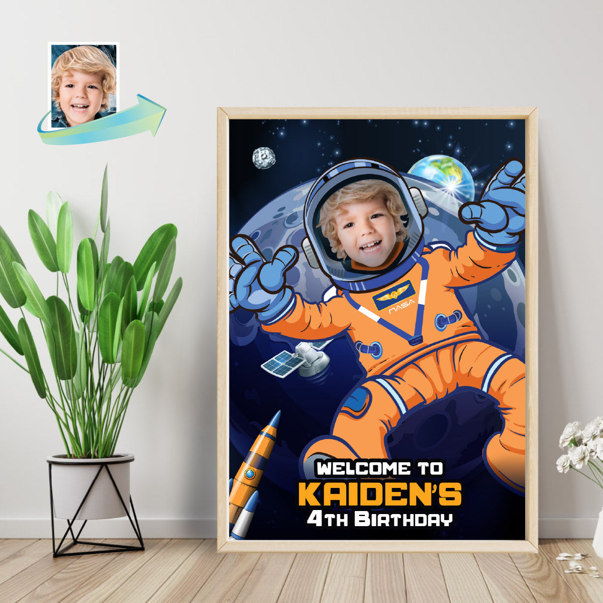 Astronaut Artemis Welcome sign with photo, Artemis Inspired Birthday Decor. 2438WS