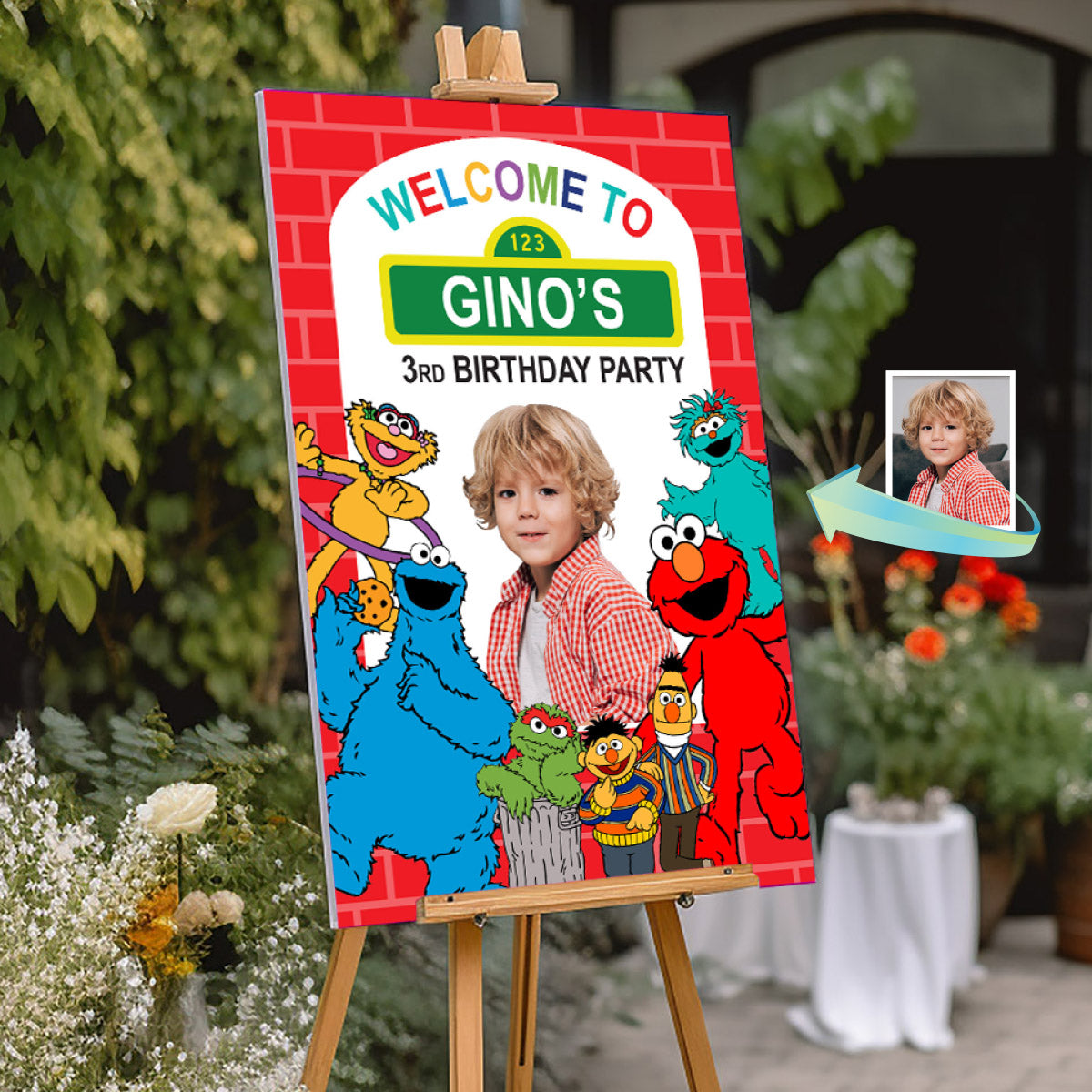 Personalized Sesame Street Welcome Sign Birthday with photo. 2447WS1