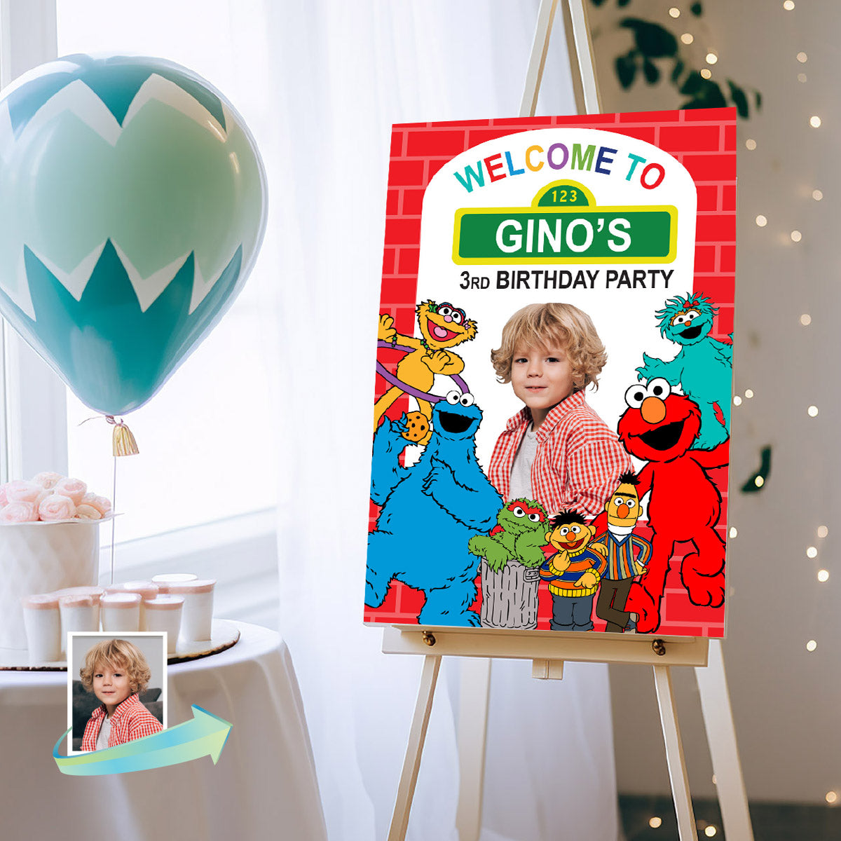 Personalized Sesame Street Welcome Sign Birthday with photo. 2447WS1