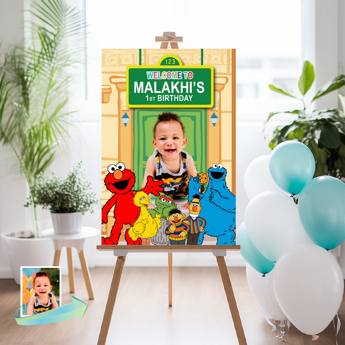 Sesame Street Welcome Sign Featuring Birthday Kid as the Star. 2447WS3