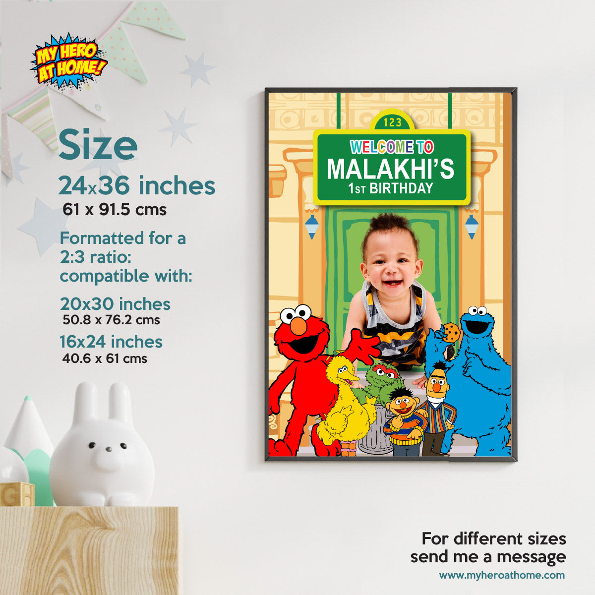 Sesame Street Welcome Sign Featuring Birthday Kid as the Star. 2447WS3