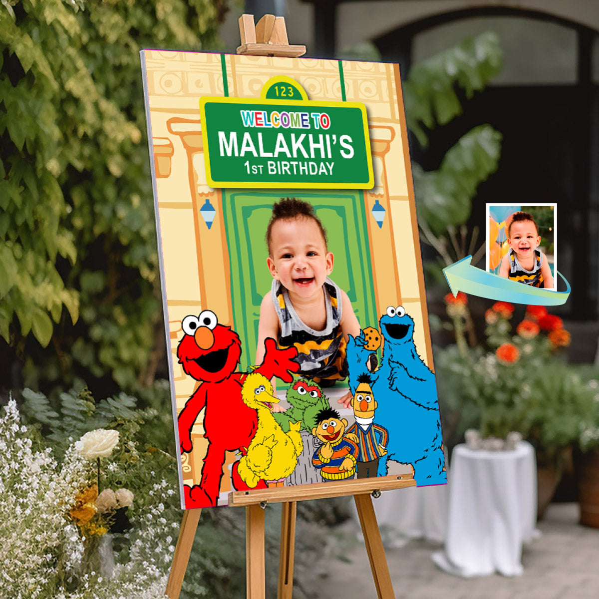 Sesame Street Welcome Sign Featuring Birthday Kid as the Star. 2447WS3
