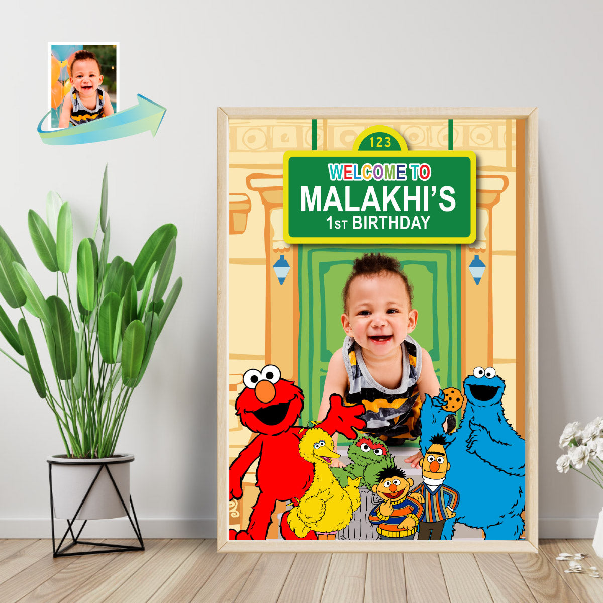 Sesame Street Welcome Sign Featuring Birthday Kid as the Star. 2447WS3
