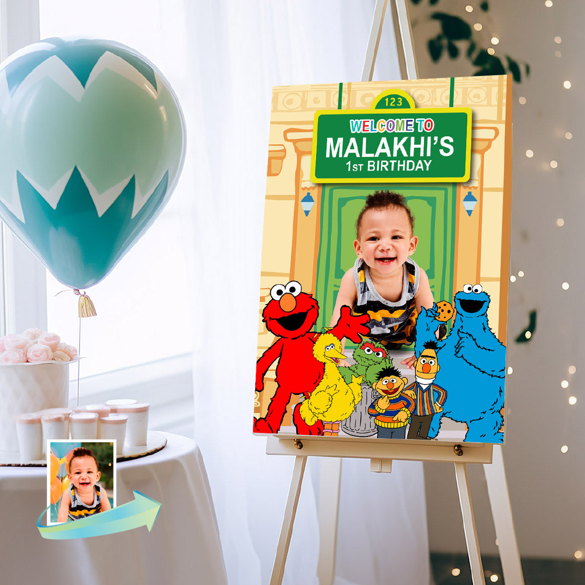 Sesame Street Welcome Sign Featuring Birthday Kid as the Star. 2447WS3