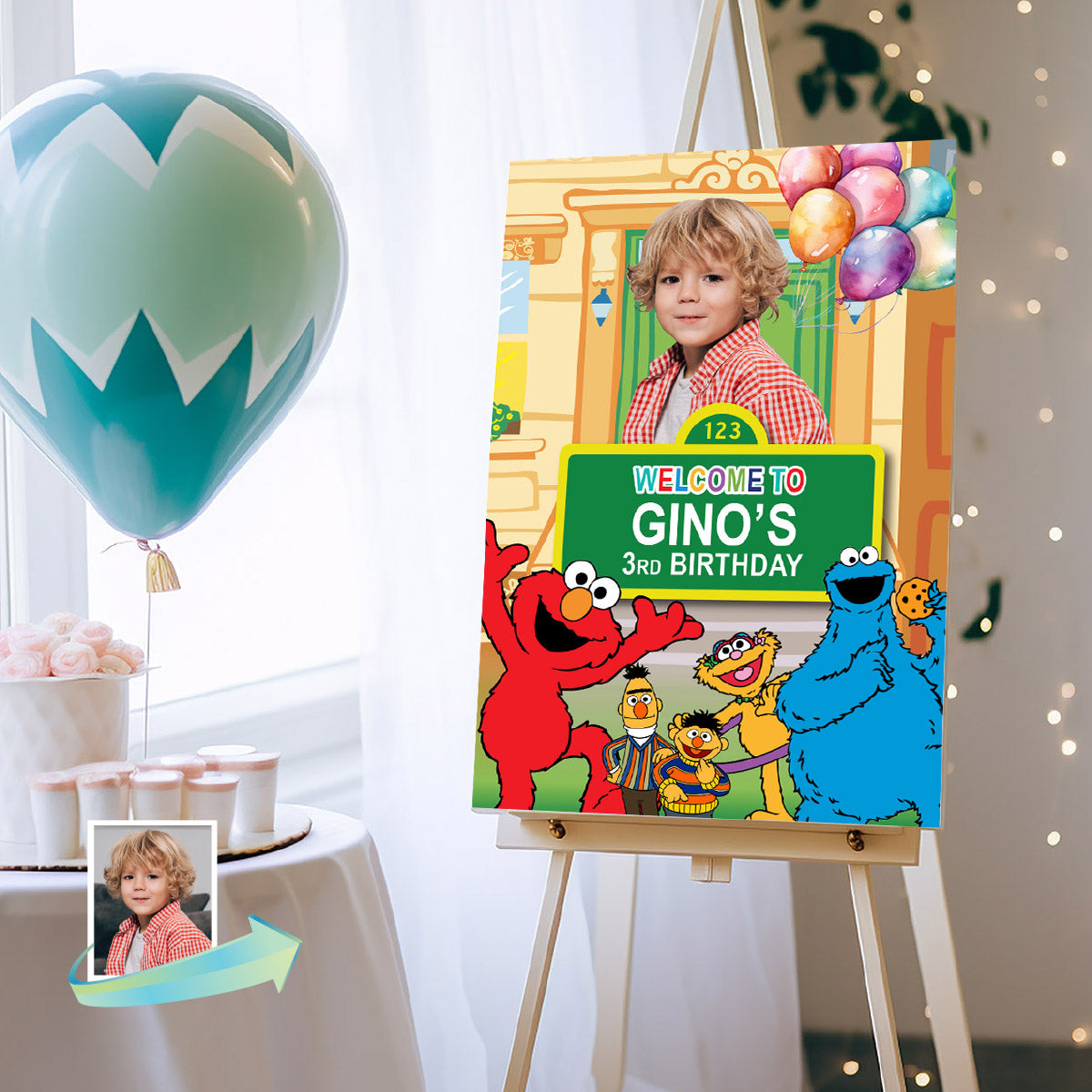 Custom Sesame St Welcome Sign Featuring Birthday Child as the Star. 2447WS4