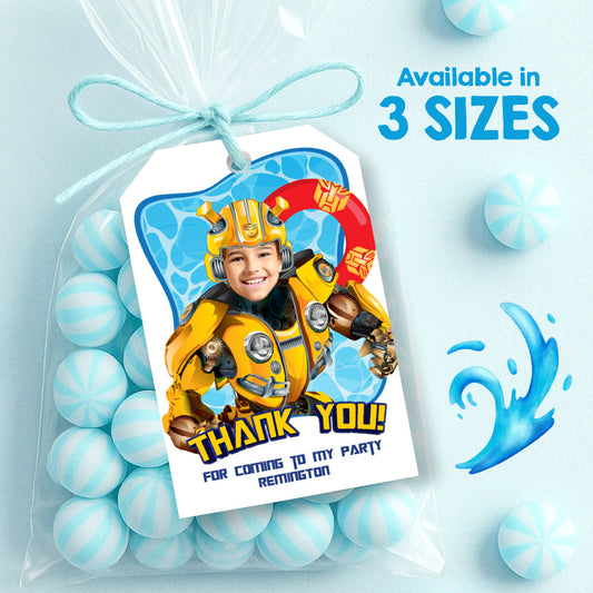 Pool Party Bumblebee thank you and Favor Tags with child as the Autobot. 2450TY2