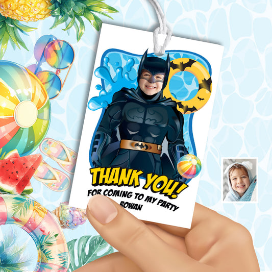 Personalized Pool Party Batman Thank you and Favor Tags with child as The Batman. 2451TY2