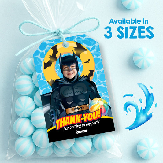 Unique Batman Pool Party thank you and Favor Tags for a Superhero Birthday Party . 2451TY