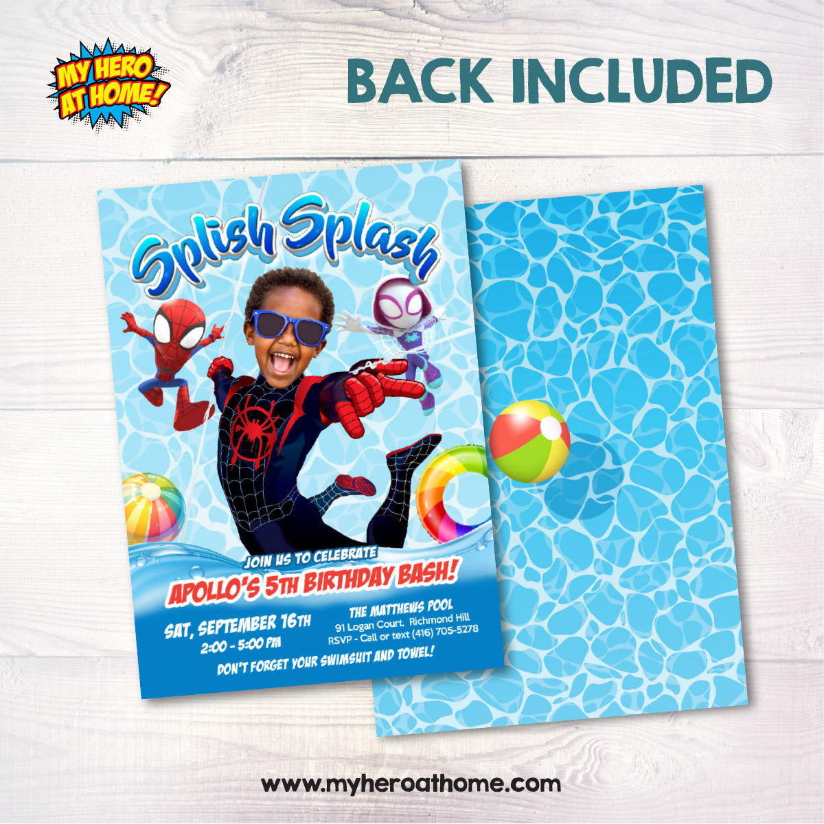 Personalized Miles Morales Splash Birthday Party Invitation with photo. 2453IN3
