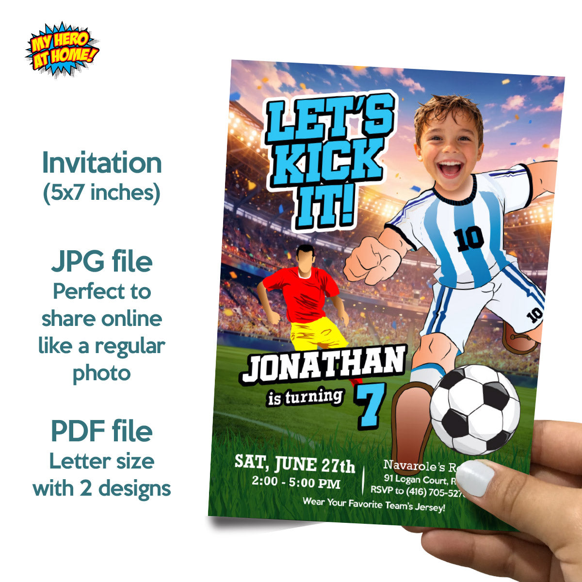 Personalized bundle for an Argentina soccer themed birthday Party with kid as Messi. 2456B2