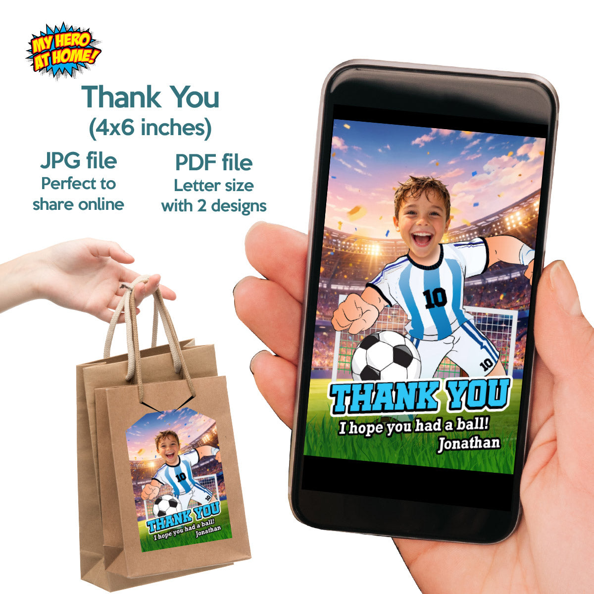 Personalized bundle for an Argentina soccer themed birthday Party with kid as Messi. 2456B2