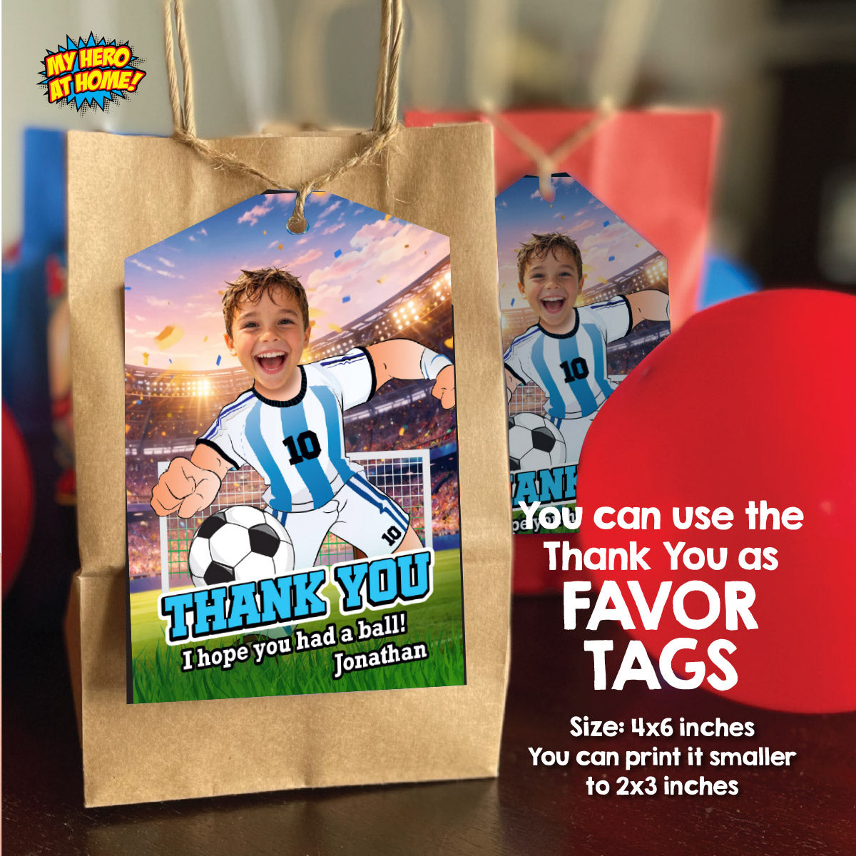 Personalized bundle for an Argentina soccer themed birthday Party with kid as Messi. 2456B2