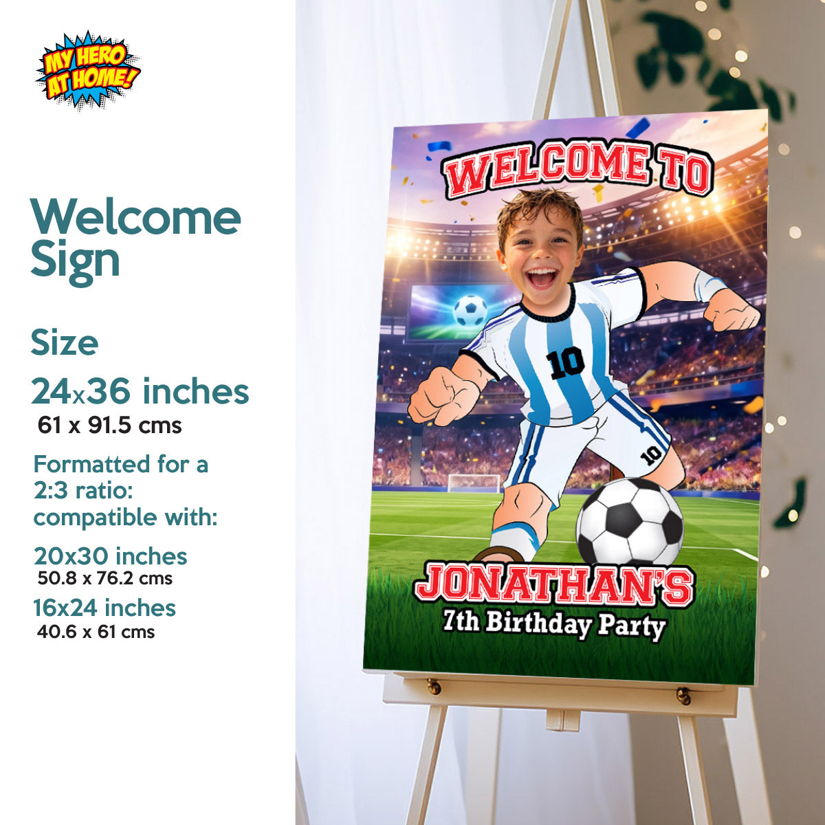Personalized bundle for an Argentina soccer themed birthday Party with kid as Messi. 2456B2