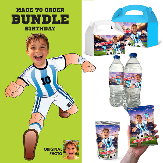 Matching snacks labels Bundle for an Argentina Soccer birthday themed personalized with photo. 2456B3
