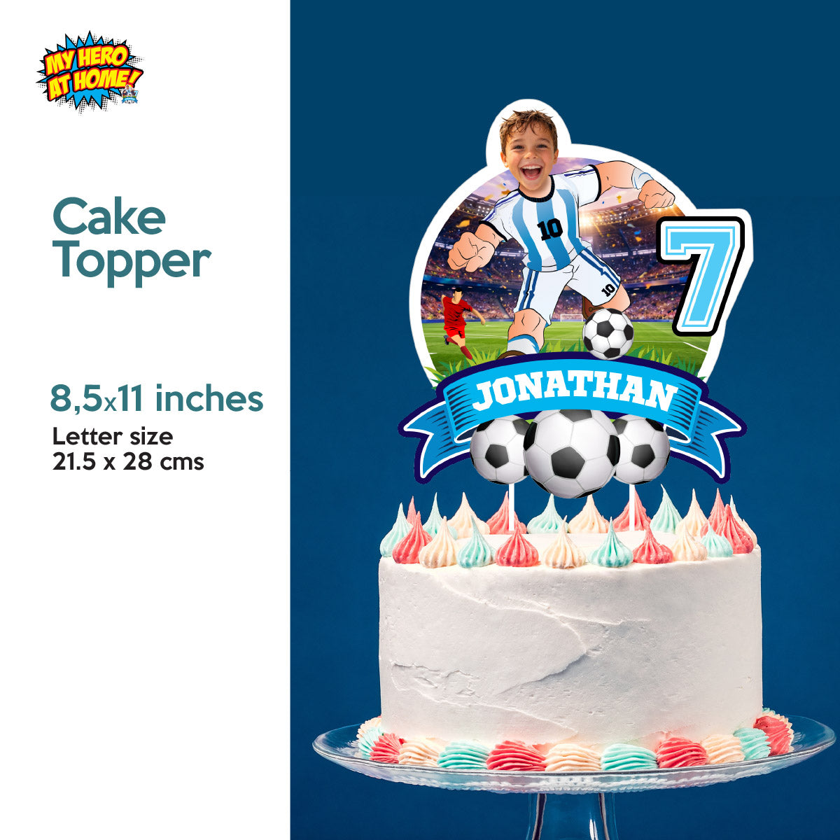 Custom Argentina Soccer party Bundle with photo, Messi backdrop, cake, welcome. 2456B4