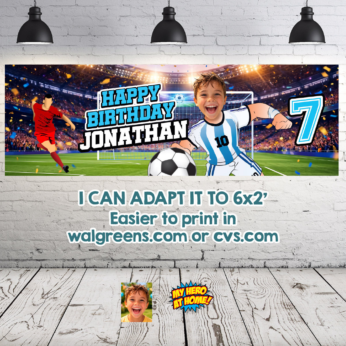 Soccer Birthday Backdrop with kid as Messi, Custom Futbol Argentina party banner decoration. 2456BB