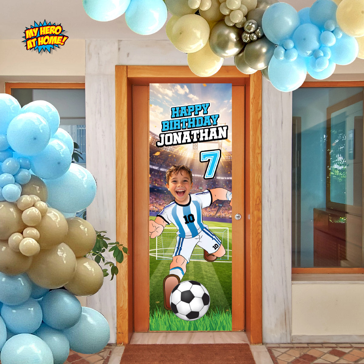 Soccer Argentina vertical birthday banner with kid as Messi (2x6', Portrait, Rollup). 2456BBV