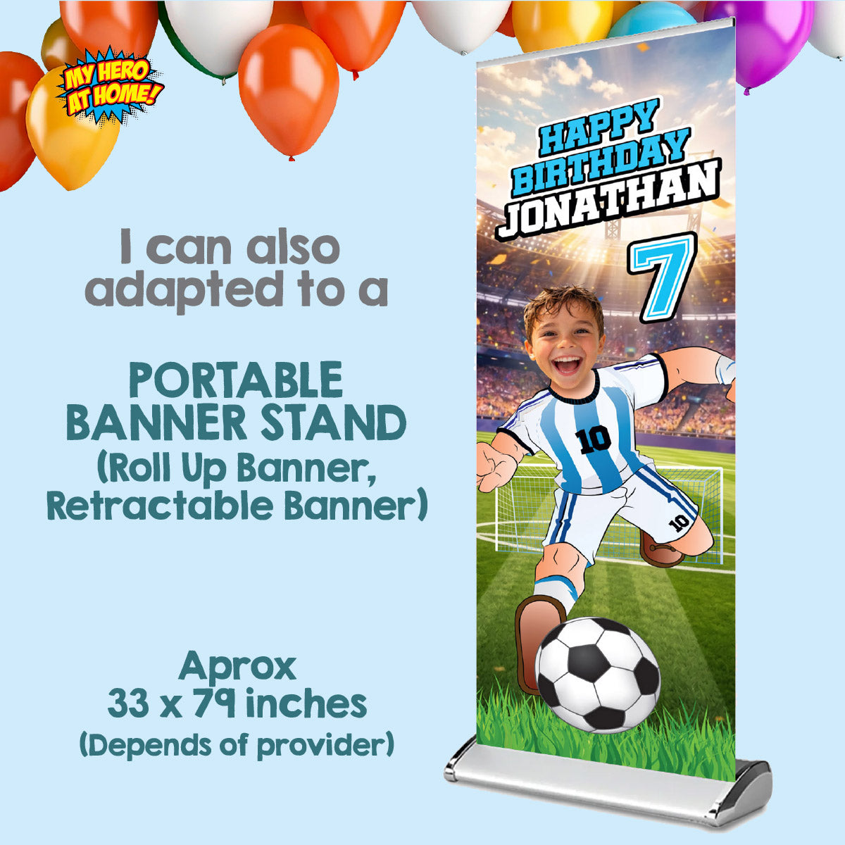 Soccer Argentina vertical birthday banner with kid as Messi (2x6', Portrait, Rollup). 2456BBV