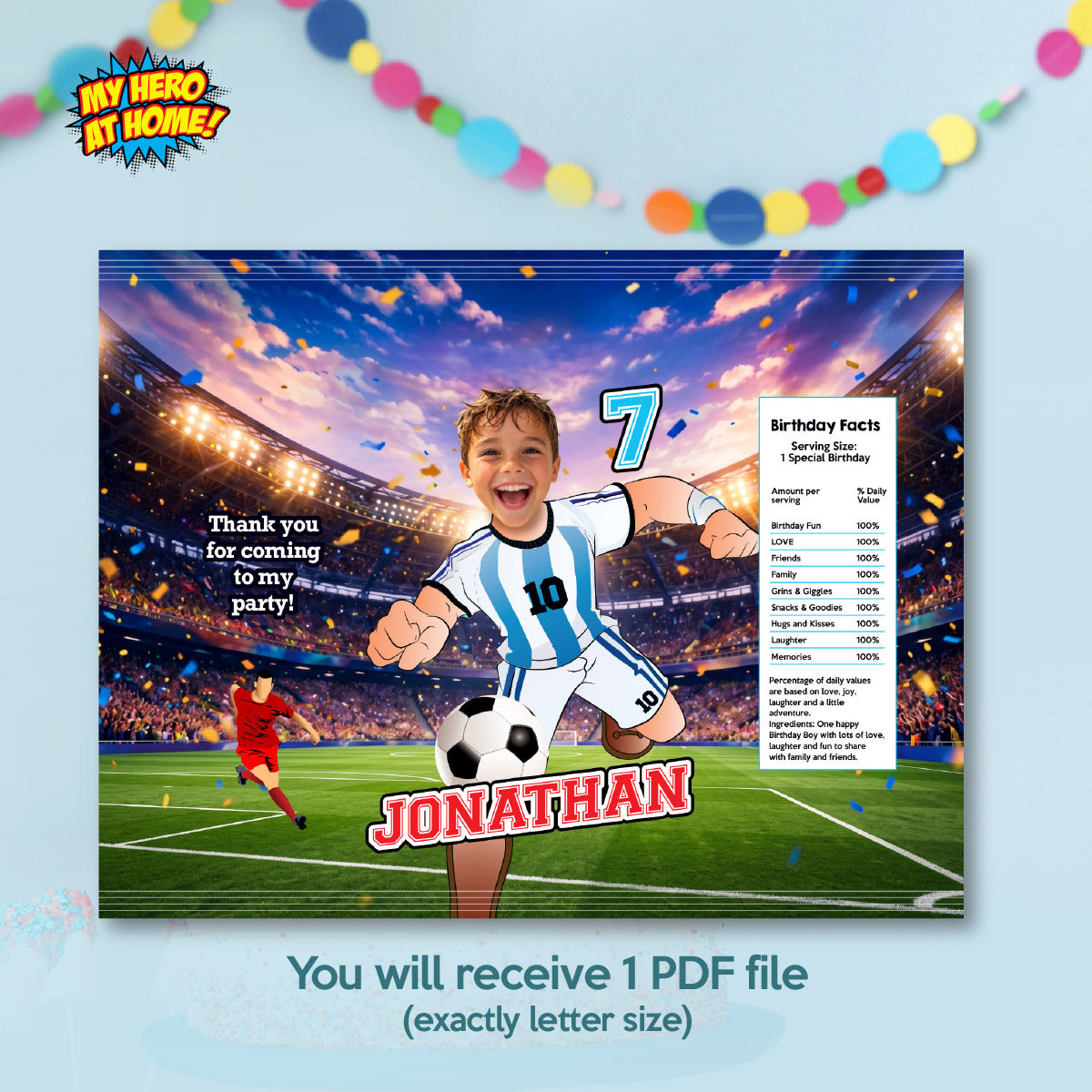 Matching snacks labels Bundle for an Argentina Soccer birthday themed personalized with photo. 2456B3