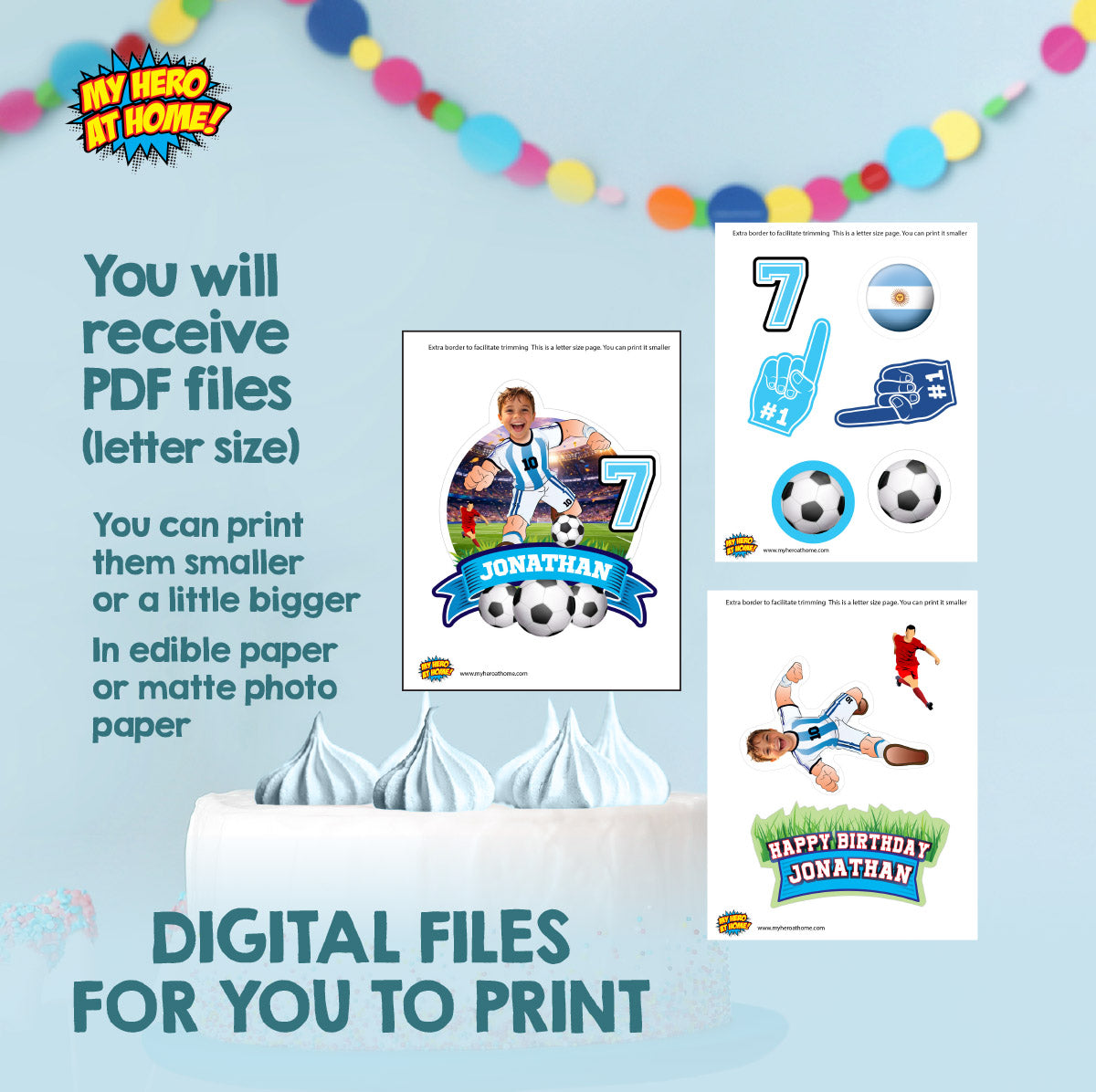 Printable Argentina Soccer Cake topper with your kid as Messi. 2456CT1