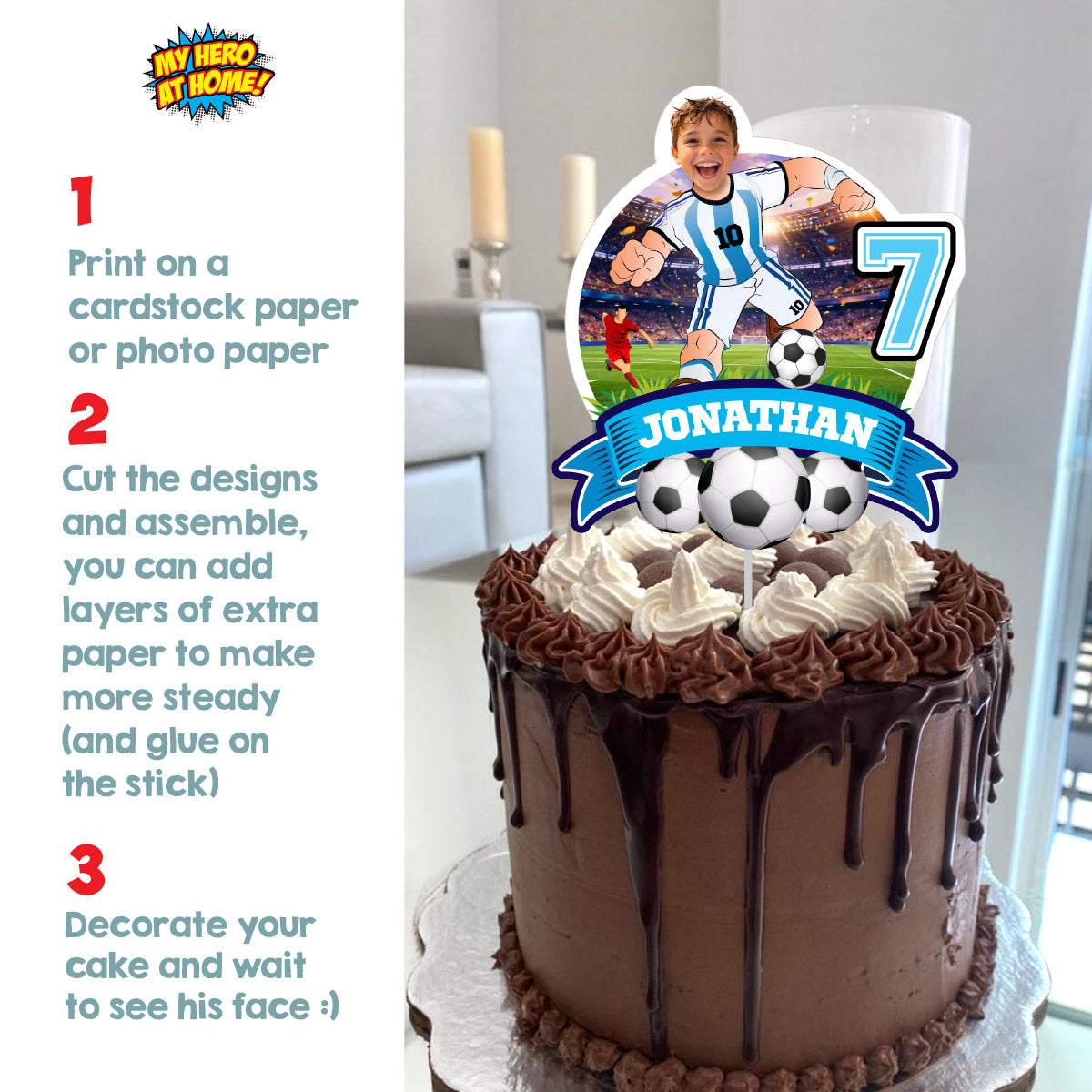 Printable Argentina Soccer Cake topper with your kid as Messi. 2456CT1