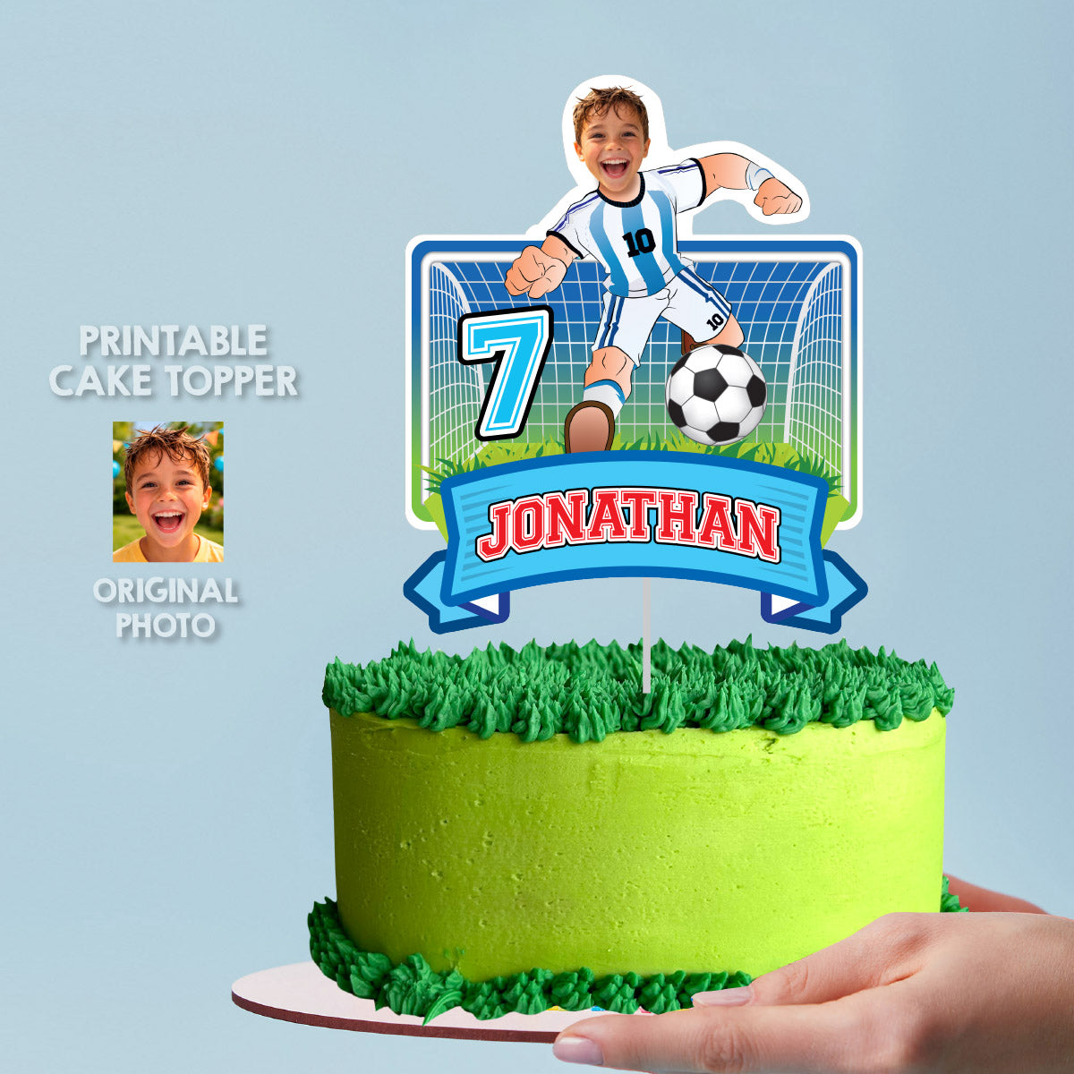 Messi Cake topper featuring birthday boy in Argentina Team uniform. 2456CT2