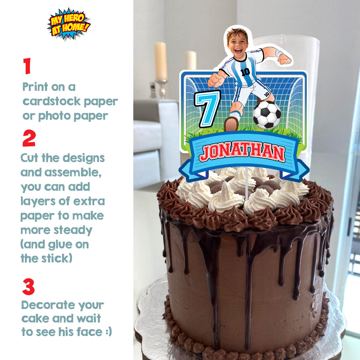 Messi Cake topper featuring birthday boy in Argentina Team uniform. 2456CT2