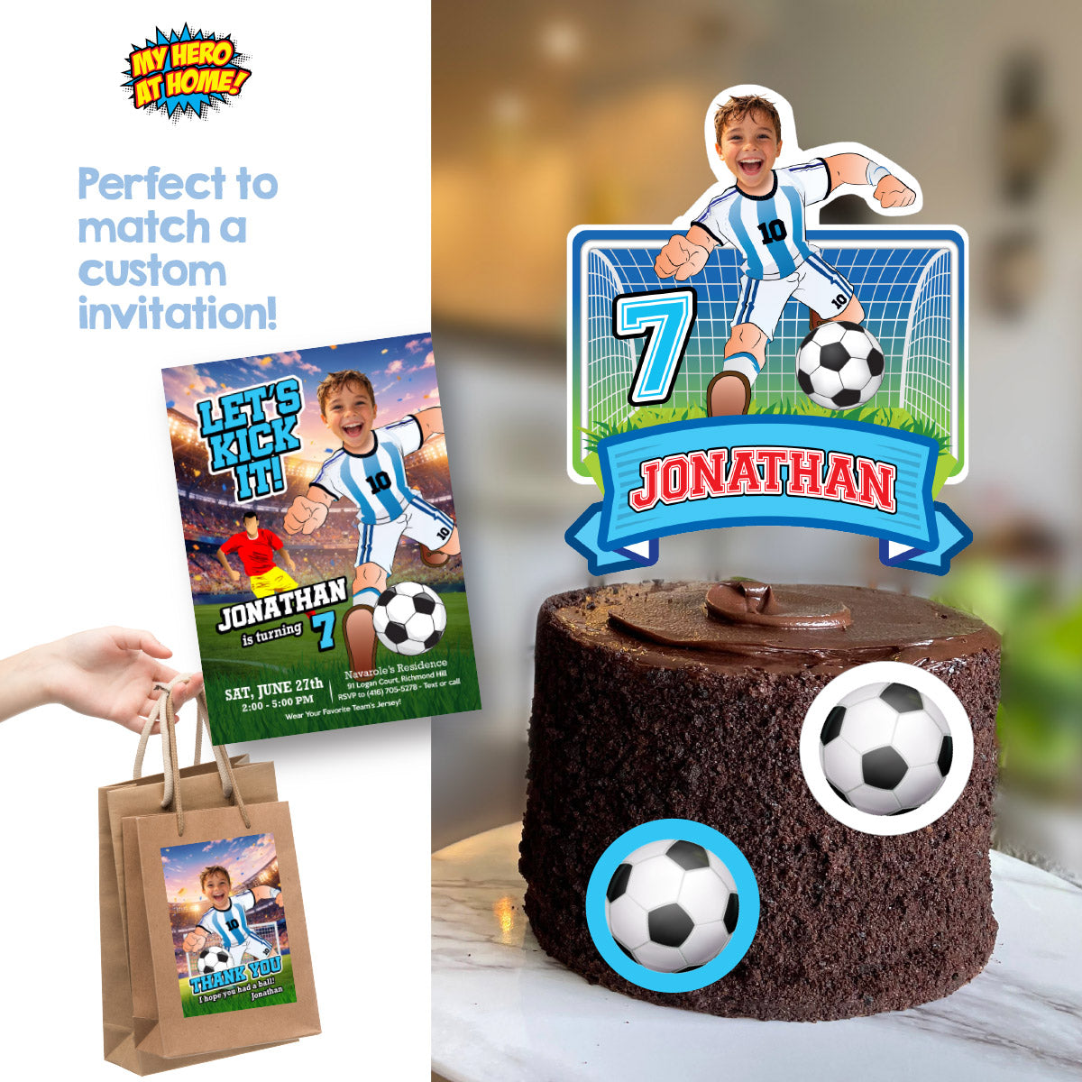 Messi Cake topper featuring birthday boy in Argentina Team uniform. 2456CT2