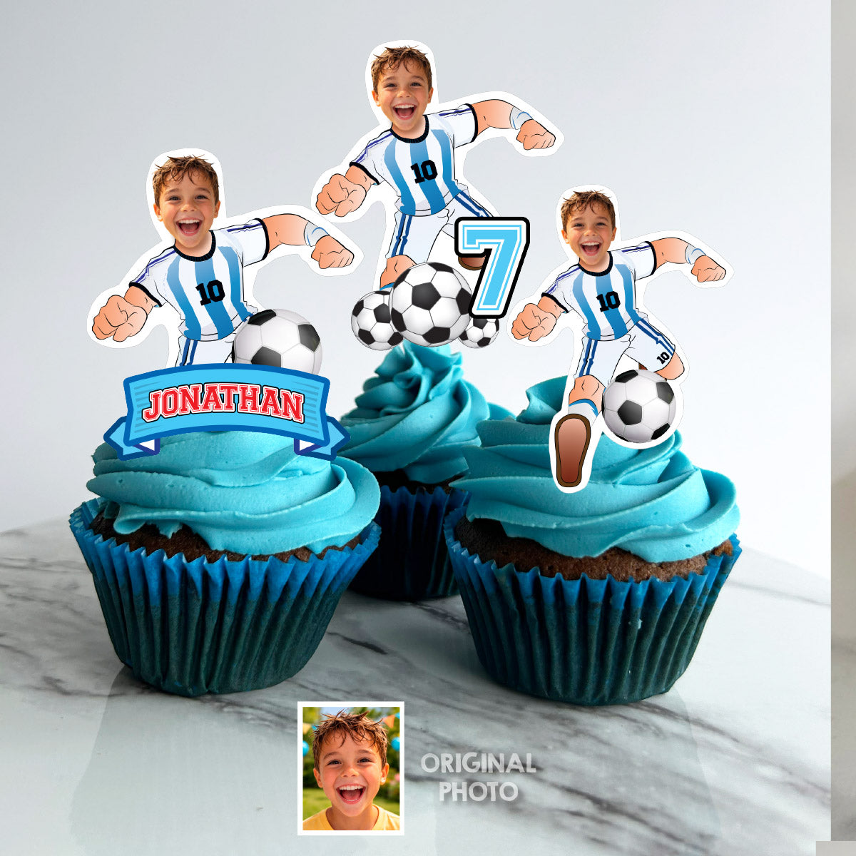 Personalized Soccer Messi Cupcakes Toppers featuring birthday kid. 2456CK
