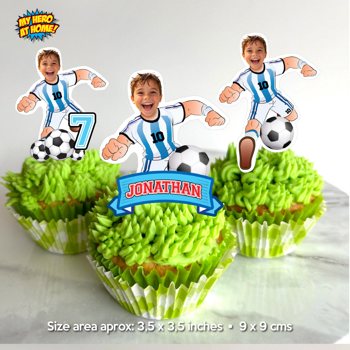 Personalized Soccer Messi Cupcakes Toppers featuring birthday kid. 2456CK