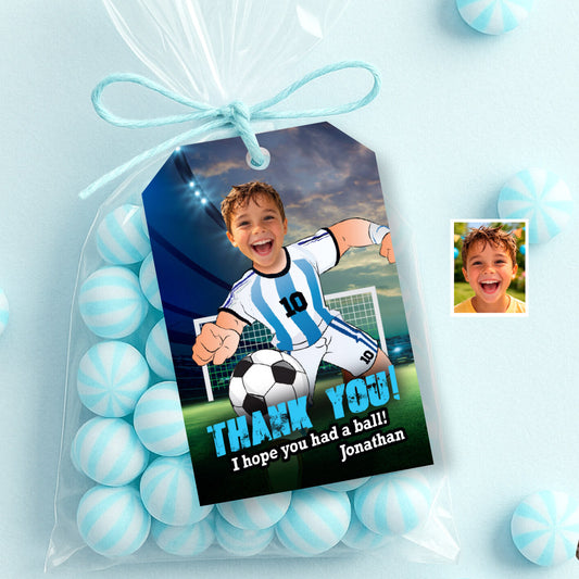 Argentina Soccer Team Favors Tags and Thank You with child as Messi. 2456TY3