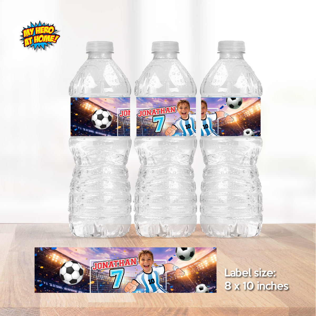 Futbol Argentina water wrappers with your photo, Soccer Argentina Messi Juice Pouch labels. 2456WJ
