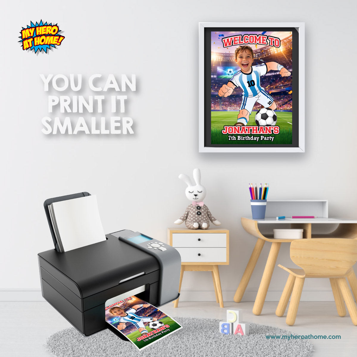 Futbol Argentina Welcome Sign with child as Messi, Soccer Birthday Entrance Sign. 2456WS2
