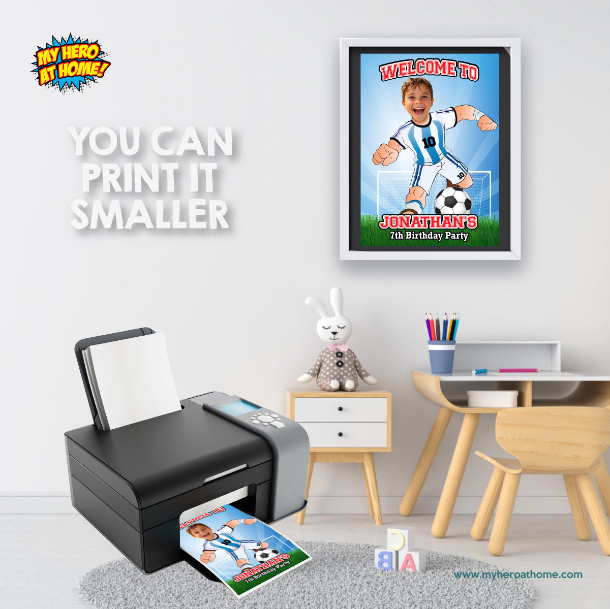 Welcome to my Soccer Birthday Party Sign with child as Messi. 2456WS3