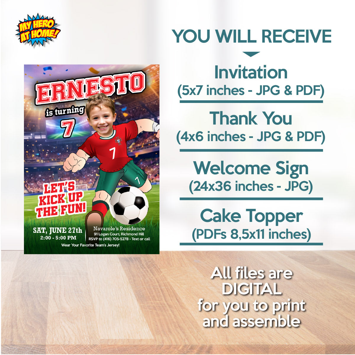 Personalized bundle for an Portugal soccer themed birthday Party with kid as Ronaldo. 2457B2