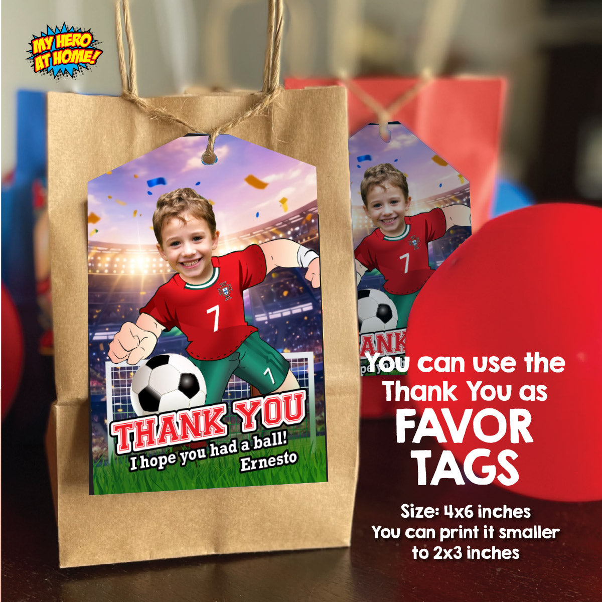 Personalized bundle for an Portugal soccer themed birthday Party with kid as Ronaldo. 2457B2